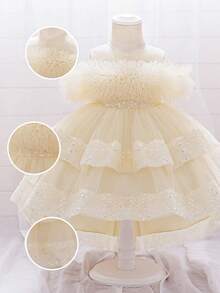 Baby Girls Sequin Tulle Cute Flower Girl Wedding Train Dress, Suitable For Party, Birthday, Outing, Does Not Include Headband