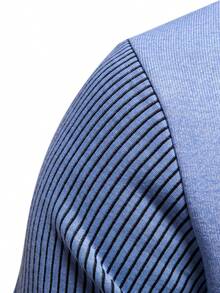 Men's Autumn/Winter 2 In 1 Polo Collar Patchwork Casual Deer Horn Knitted Sweater, Inner & Outer Wear, Long Sleeve Top - Baby Blue - View 8