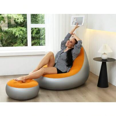 Sofá inflable con reposapiés, sofá perezoso para uso doméstico y al aire libre, colchón de aire reclinable y acolchado, sofá cama plegable para el ocio en el balcón