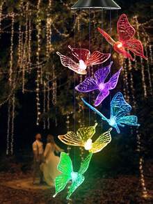 1pc Solar Wind Chimes Light, 6LED Color Changing Solar Wind Chime Light, Waterproof Romantic Solar Powered Butterfly,Dragonfly,Hummingbird Lights, Home, Yard, Balcony, Outdoor Garden Decoration Fall Decor House Decor Outdoor Decor