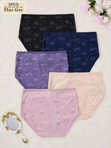 5 Peças Calcinhas de Cintura Alta Estampadas, Elegantes e Confortáveis, Plus Size