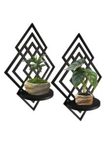 Beautiful Floating Wood Wall Accent Shelf, Geometric Diamond Plant Wall Handing Shelf, Decorative Succulent Candle Wall Decor Crystal Shelf