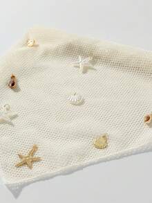 1pc Women's Handmade Embroidered Ruffled Starfish & Shell Decor Headwrap, Suitable For Daily Wear And Vacation Hair Accessories Autumn Accessories Autumn Head Scarf Women Bandana Sport Sweatband Fall Headband Sport Head Band Hair Band For Gift Winter - White - View 2
