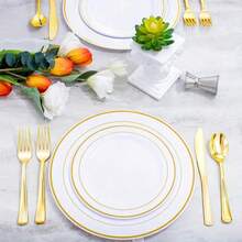 50/25/10/5pcs Gold Cake/Salad Knife/Fork/Spoon Set, Reusable And Washable, Suitable For Parties, Outdoor Events, Family Gatherings, Weddings, Holidays, Cake And Salad Utensils - Gold - View 3