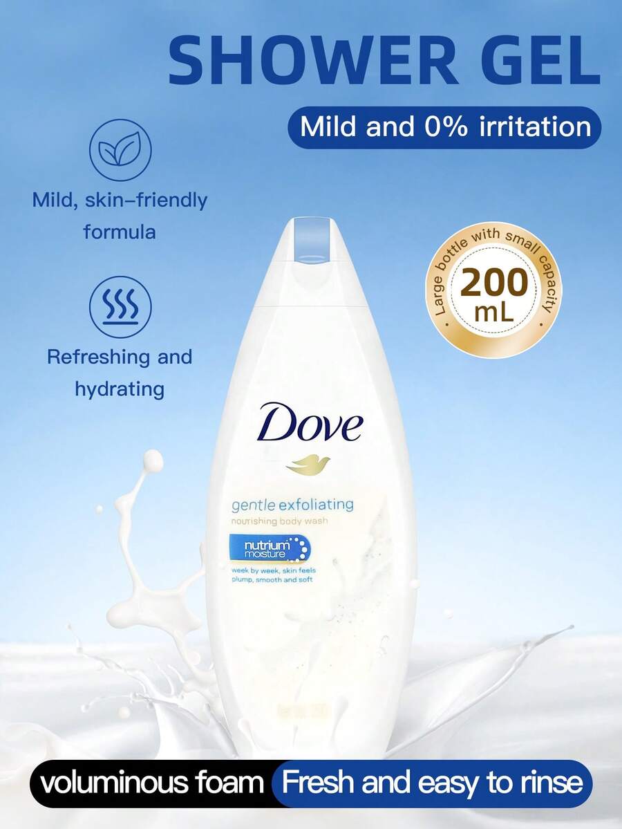 1 Bottle 200ml Dove Exfoliating Body Wash, Natural Plant Particles + Amino Acids Activate, Gentle Cleansing Body Wash For Rough Skin & Chicken Skin, Brightening & Smoothing - New 200ml Exfoliating - View 1