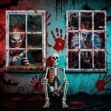 2pcs Halloween Window Door Decoration Flags, Polyester, Bloody Horror Broken Glass Clown Theme, Scary Halloween Window Door Flag Poster Party Decor Indoor Outdoor, 31.4x47.2 Inches
