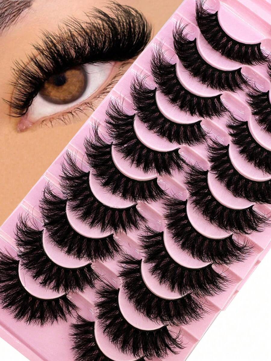 10 对 5D 仿貂皮睫毛，持久貂皮睫毛，自然逼真浓密 3D 假睫毛