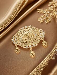 1 pièce Broche dorée pour femme avec motif floral arabe, pince à foulard, broche de mariée marocaine, bijoux de mode du Moyen-Orient, mariage et festival