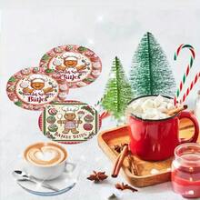 1set/10sets 4pcs/Set Christmas Santa Claus, Christmas Bell, Christmas Snowflake, Christmas Reindeer, Christmas Tree, Snowman, Christmas Penguin Coasters, Polyester Rubber Coaster Set, Ideal For Holiday Parties, Bars, Offices And Homes, All Occasions, Size: 3.94 Inches X 3.94 Inches