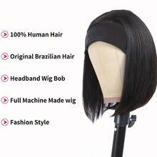 Headband Bob Wig Human Hair Glueless Short Straight Bob Wigs Human Hair For Women None Front Lace Brazilian Virgin Human Hair Wigs Natural Color - Black - View 10