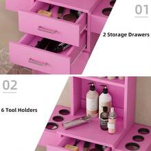 Hombck Salon Station For Hair Stylist, Salon Station With Barber Cabinet, Hair Stations Equipment Hair Dryer Holder, Drawers, Storage Cabinet For Hair Styling, White/ Black/ Pink - 粉色 - 查看 5
