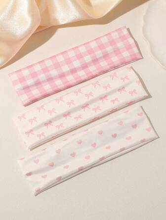 3 st. randiga + hjärtformade sportpannband i kollegial stil, avslappnad, mångsidig för vardagsliv, streetdance, resor, dekorativa håraccessoarer, höstaccessoarer, hårband för kvinnor, hösthuvudduk, bandana för kvinnor, mode, huvudband, höst, vinter, för semesterkläder, kvinnor