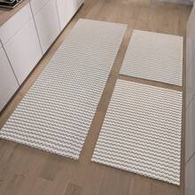 3-Piece 100% Cotton Runner Set – Decorative Rugs For Kitchen, Bathroom Or Laundry Room - Beige/Natural - Ver 1