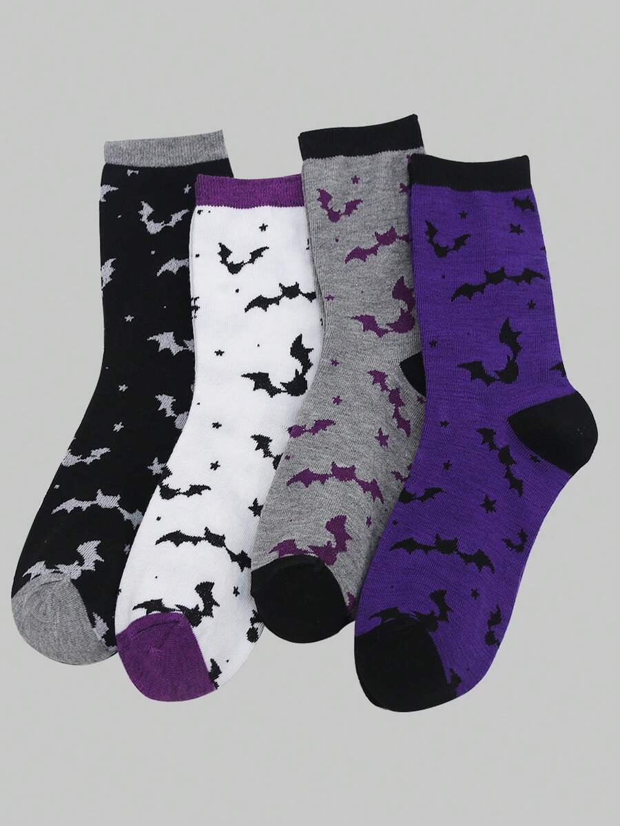 4/6/8 đôi tất họa tiết dơi dành cho cả nam và nữ, thời trang & phong cách, vải thoáng khí thoải mái, tất dài đến bắp chân thông thường cho mùa thu/đông - Nhiều màu - Xem 1