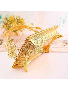 优雅金属水果零食篮，多功能复古风格托盘，带把手，耐用长方形餐盘，适用于厨房、客厅和酒店装饰，也可用作节日派对娱乐装饰的咖啡托盘。 - 彩色 - 查看 3