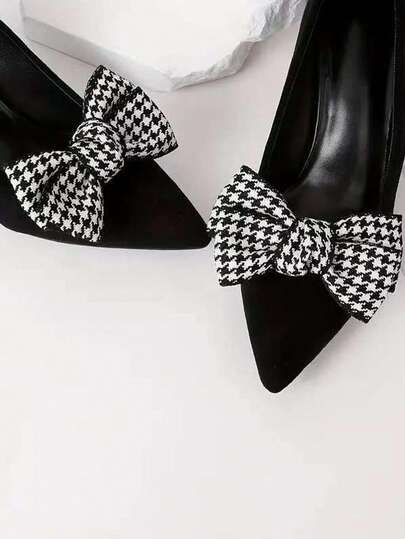 1 Paar modische schwarze Hahnentrittmuster Schleifen abnehmbare Schuhclips, vielseitig für Loafer/High Heels/Schuhe, eleganter britischer Stil Accessoire