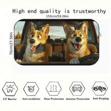 1pc Cute Corgi Driving Car Sun Visor, Interesting Car Accessory Design, Car Interior UV Protection Sunshade, Easy Installation, Suitable For Various Car Models, Provides Heat Insulation And Privacy Protection, Keeps Your Car Cool, Foldable For Easy Storage