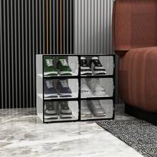 12Pcs Transparent Plastic Shoe Storage Box Organizer | Stackable, Shoe Boxes Clear Plastic Stackable Shoe Storage Boxes For Size 12 - Black-12Pcs - 查看 5