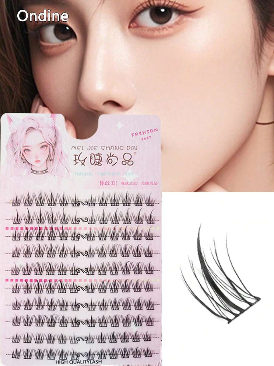 Ciglia finte Ondine da 60/100/120 ciuffetti, senza colla, non rimovibili, con steli sottili, ciglia segmentate simulate, ciglia morbide a più segmenti di grande capacità, ciglia finte a singolo ciuffetto per principianti