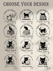 Sello de libro con diseño de gato | Sello de libro personalizado | Almohadilla de tinta personalizada | Sello personalizado | Sello | Regalo | Sello de biblioteca | Sello de biblioteca Vuelta al colegio, Vuelta al colegio, Útiles escolares - Caqui - Ver 4