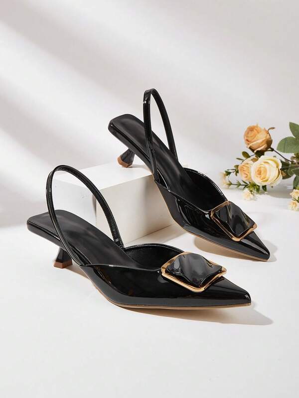 Damen Herbst/Winter 2025 Neue Mode Metall Schnalle Elegante Spitze Zehen High Heel Pumps, Elegant, Kitten Absätze, Party