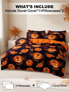 3pcs/Set Halloween Maple Leaves Pumpkin Digital Print Duvet Cover Set(1 Duvet Cover & 2 Pillowcase)Soft And Skin-Friendly Duvet Cover Bedding Set For Home, All Season Bed Sheets Set Halloween Gift - Multicolor - View 2