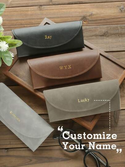 1pc Personalized Name Eyeglass Case, Sunglasses Storage Bag, Faux Leather Portable Eyewear Case, Customized Minimalist Eyeglass Box, Engraved, Mother's Day Gift For Mom, Dad, Him, Her, Men, Women