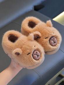 1 par de pantuflas con estampado de animales de dibujos animados para niños, con forro cálido, zapatos de interior para el hogar para niños y niñas en otoño/invierno, pantuflas antideslizantes para niños, aptas para uso en el hogar y al aire libre