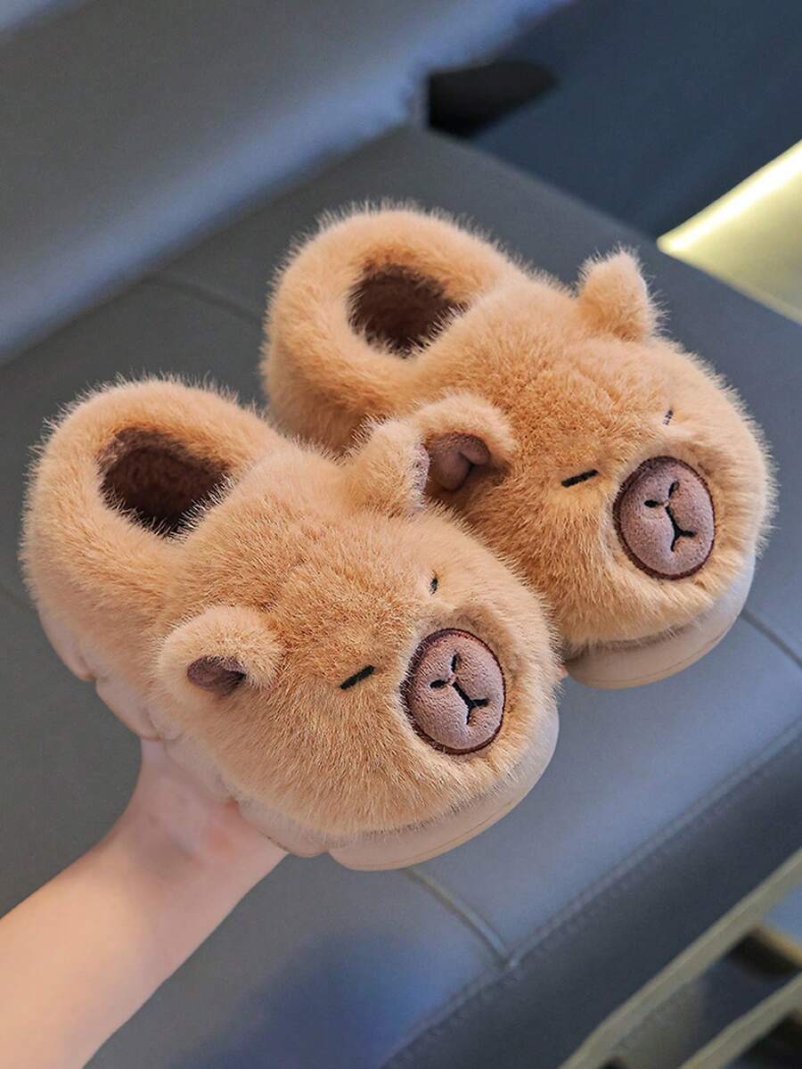 1 par de pantuflas con estampado de animales de dibujos animados para niños, con forro cálido, zapatos de interior para el hogar para niños y niñas en otoño/invierno, pantuflas antideslizantes para niños, aptas para uso en el hogar y al aire libre