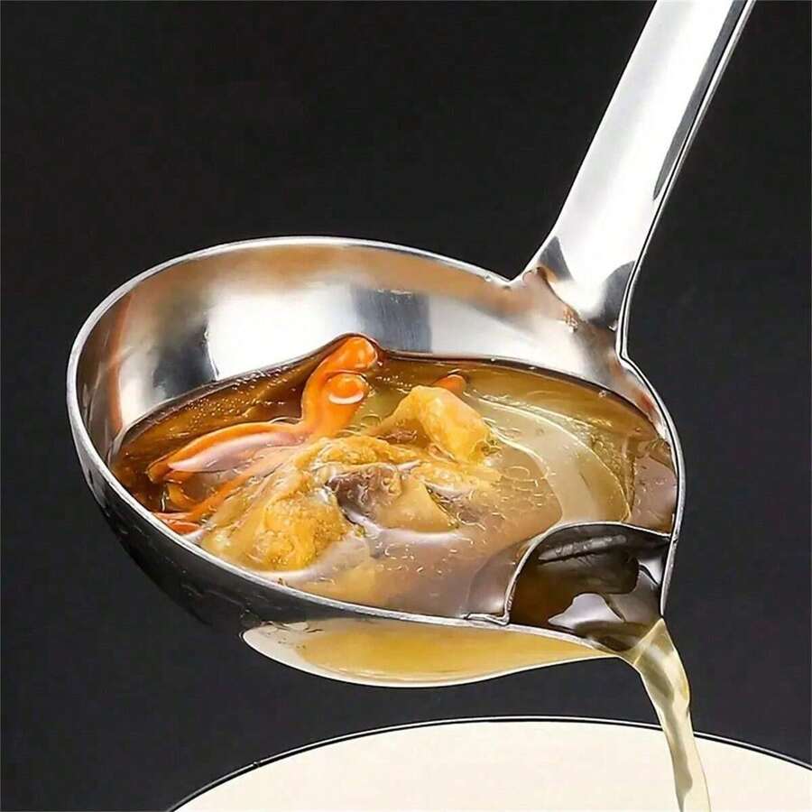 1pc Pot Separator, Oil Separator, Household Kitchen Tool, Stainless Steel Oil Separator Soup Ladle Gravy Food Fat Separator Skimmer Spoon, Grease Strainer Separater Hot Pot Oil Filter Spoon - 1 - View 1