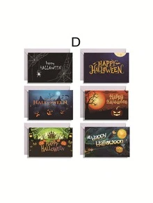6 arkuszy/opakowanie, kartka z życzeniami na Halloween – pusta w środku, karta z zaproszeniem na Halloween, zestaw kartek informacyjnych – kartki z życzeniami w różnych wzorach z okładką w stylu vintage Halloween na życzenia, pamiątki i prezenty świąteczne (z 6 kopertami i 6 okrągłymi naklejkami), niezbędne artykuły na święta