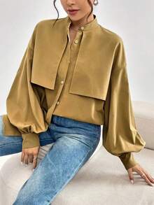 Blusa holgada de manga farol casual para mujer, de unicolor, estilo callejero de moda, para primavera/otoño