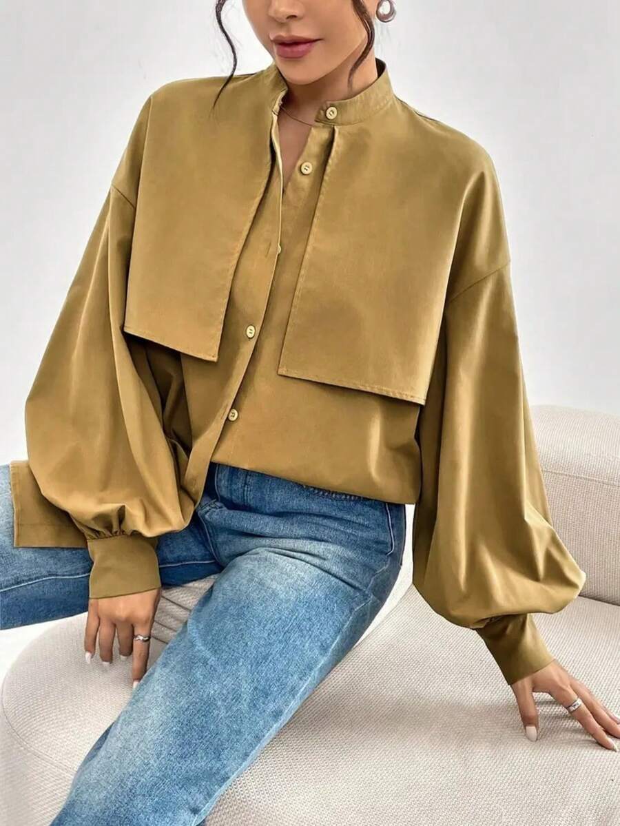 Blusa holgada de manga farol casual para mujer, de unicolor, estilo callejero de moda, para primavera/otoño