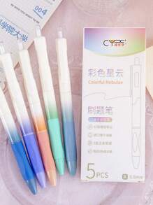 5 支装 0.5 毫米 ST 中性笔，渐变笔尖，多色，可伸缩笔，快干 0.5 黑色笔，适合学生考试、办公室工作和商务签名，返回学校