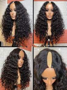 Deep Wave V Part Wig Human Hair For Women 180 Density Upgrade U Part Human Hair Wig Brazilian Remy Curly Glueless Wigs Clip In For Beginner Friendly No Sew In No Glue Natural Color 28 Inch - Natural Black - Xem 6