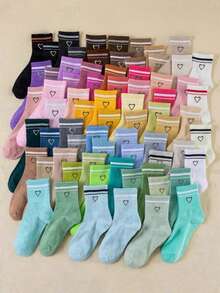 1/10/20/30/40 Pairs Random Candy Heart Pattern Casual All-Match Soft Breathable Deodorizing Unisex Ankle Socks, Suitable For Autumn/Winter, Sports, Campus, Daily Wear - Multicolor - View 2
