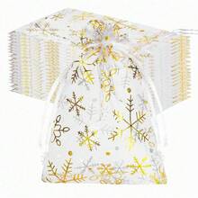 20/40 Túi quà Organza hình bông tuyết vàng 5x7 inch có dây rút dùng cho tiệc Giáng sinh Túi quà tặng tiệc sinh nhật Frozen Túi quà tiệc xứ sở thần tiên mùa đông Túi đựng đồ trang trí Giáng sinh số lượng lớn - Vàng - Xem 1