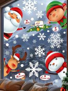 2 Piezas 51 Pegatinas de Copos de Nieve Navideños para Ventanas, Calcomanías Decorativas Navideñas de Copos de Nieve, Papá Noel y Renos, Pegatinas Navideñas para Ventanas de Cristal