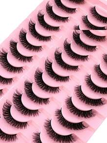 10pairs 5d Mink Fur False Eyelashes,Crossed & Voluminous Natural And Dramatic Lashes - 黑色 - 查看 6
