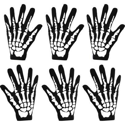 6 件万圣节骷髅印花手套，防滑搞笑手套，适合个性化角色扮演，恐怖骷髅爪手套，全指短手套，服装，动漫角色扮演派对配饰，黑色