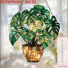2D Flat Elegant Monstera Leaf Acrylic Sunlight Catcher - 7.87 Inch Vibrant Green And Yellow Collage Style Hanging Decor, Perfect For Home And Garden, Great All Season Gift For Friends And Family, Outdoor Decor, Garden Decor - 0.3cm Thick