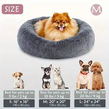 1 pieza Cama para mascotas con forma de rosquilla, Almohadilla y Casa para Gatos - Suave y Esponjoso Pelaje Sintético, Cálido y Suave, Adecuado para Perros y Gatos Pequeños, Medianos y Grandes. - Gris Claro - Ver 2