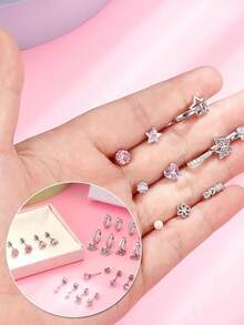 6/7/8 Pairs Girls Earrings Set, Cute Pink Heart, Butterfly, Flower Screw Back Stud Earrings, Hypoallergenic Stainless Steel Earrings, Sleeping Earrings