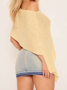 Women Knit Poncho Top Y2k Off Shoulder Crochet Sheer Shawl Asymmetrical Hem Cover Up Shrug Sweater Womens Sheer Poncho Shrug Bolero, Lightweight Summer Shrug Pullover Sweater - 黃色 - 查看 6