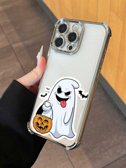 1 件幽灵与南瓜图案防摔 TPU 电镀手机壳，具有四角防摔功能，兼容 16 Pro Max/16 Plus/15 Pro Max/15 Plus/14 Pro Max/14 Plus/13 Pro Max/12 Pro Max/11 Pro Max 和 Galaxy S25 Ultra/Galaxy S24Ultra/Galaxy S24FE/Galaxy S23/Galaxy S23Ultra/Galaxy S22/Galaxy S22plus/Galaxy S25plus/Galaxy S21 手机保护套