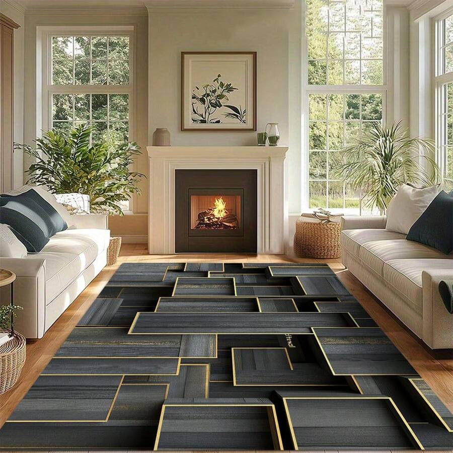 Thảm trải sàn cao cấp màu đen và vàng, họa tiết hình học 3D, đế TPR cao cấp 800g có thể giặt được, hình chữ nhật mềm mại, hiện đại, thích hợp cho ngoài trời, lối vào, phòng khách, phòng ngủ, phòng giặt, phòng tắm, phòng chơi game, thảm cỡ lớn dùng được cả bốn mùa, trang trí nhà cửa. - Nhiều màu 1 - Xem 1