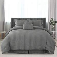 10-Piece Comforter Set - Lux Decor - Down Alternative - Seersucker Lightweight Comforter Set With Sheets - All-Season Warmth & Breathability - Enhance Your Space With Cozy Elegance - Soft Bedspreads - Luxury Bedding Sets - Back To School - Graduation Gifts - Lightweight Comforter - Home Decor - Embrace Comfort In Every Season - Softness And Style Combined - All-Season Bedding Set -, Cozy Bedding, Soft Bedding, Luxury Bedroom Comfort, Valentine's Day Cozy Night, Spring Lightweight Bedding, All-Season Warmth, Duvet Insert, Cozy Blanket, Fluffy Fill, Box Stitch Design, Reversible Design, Hotel Collection Style, Soft Touch Fabric, Easy Wash Bedding, Daily Living, Home Basic, Family Use - 灰色 - 查看 1