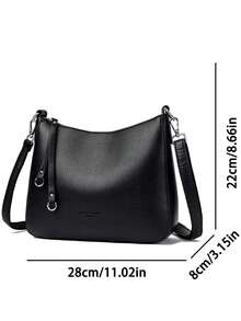 正品品牌女士软皮单肩包，奢华设计师斜挎包，女士休闲手提包，邮差包，工作包 - 黑色 - 查看 5