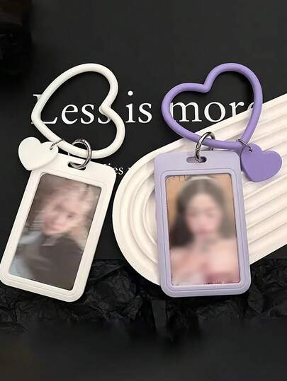 Silicone Card Holder With Keychain, Stainless Steel And Acrylic Material, Kpop Idol Photo Card Holder Keychain - Waterproof, Heart-Shaped Keyring, Can Hold ID Cards, Ideal Gift For Fans, Also Suitable For Student ID, Transit Card, Campus Card, HP Photo Paper, Etc. - Multifunctional, Can Be Used As Boarding Pass And Luggage Tag, Lightweight Spring Clasp Keychain, Cute Daily Accessory, Office Supplies, School Supplies, Home Supplies, Student Card Holder