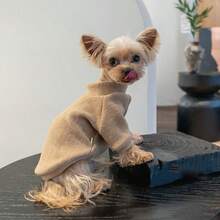 冬季宠物毛衣，适合狗狗、猫咪、布偶猫、斯芬克斯猫、德文卷毛猫、中小型宠物的保暖衣服，室内服装 - 杏色 - 查看 6